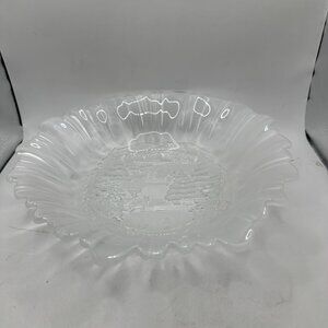 Mikasa Crystal Serving Bowl Winter Dreams Satin Frosted Glass Etched Scene VNTG